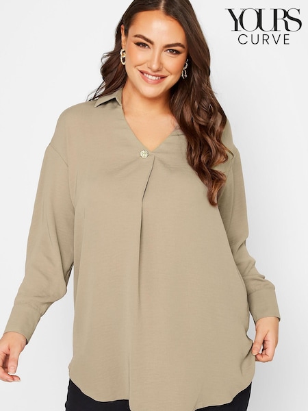 Yours Curve Brown London Button Pleat Detail Blouse (K22517) | €17