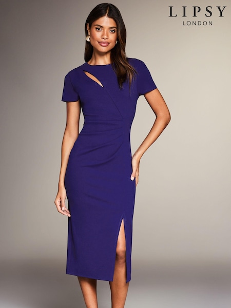 Lipsy Blue Cut Out Ruched Shortss Sleeve Bodycon Dress (K22597) | 166 QAR