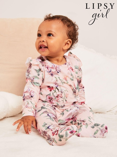 Lipsy Light Pink Floral Baby Sleepsuit (K22643) | € 10 - € 11