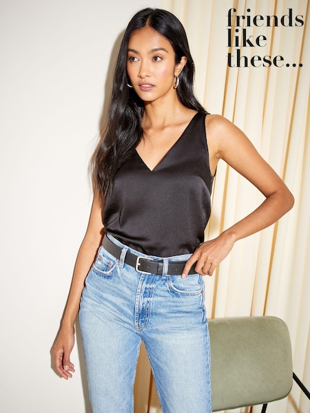 Friends Like These Black V Neck Shell Top (K22661) | ₪116