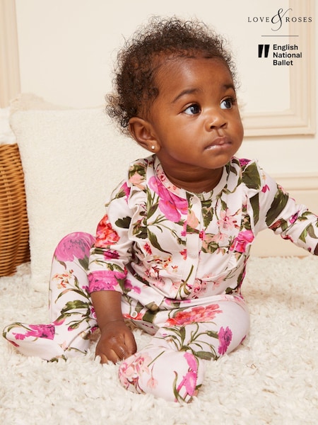 Love & Roses Baby Printed Ruffle Sleepsuit (K22697) | 104 LEI - 114 LEI