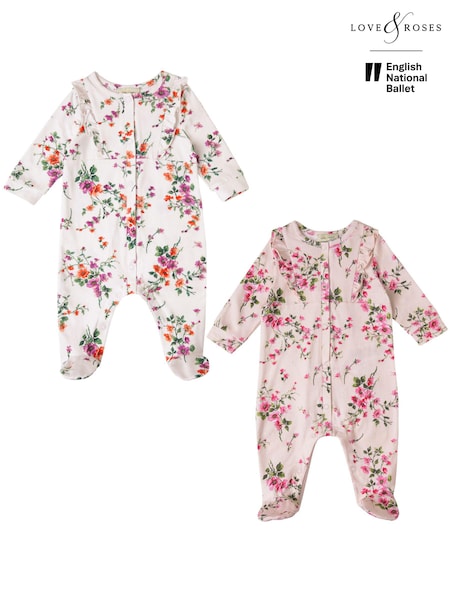 Roz/alb cu model floral - Pijama întreagă cu imprimeu Volane Pachet Love & Roses Bebeluși 2 Volane (K22700) | 187 LEI - 198 LEI