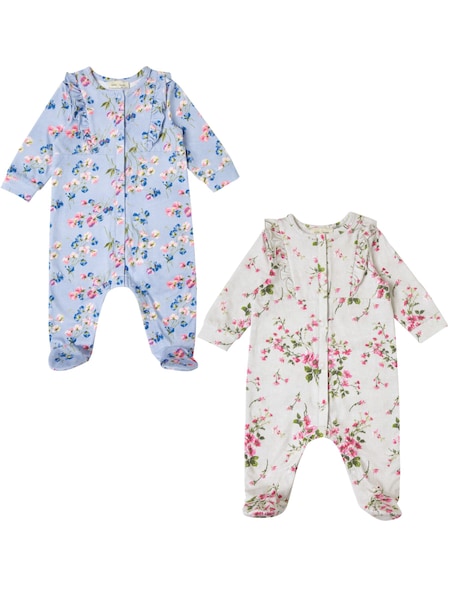 Azul/gris floral - Love & Roses Baby 2 Pack Printed Ruffle Sleepsuit (K22703) | 51 € - 54 €