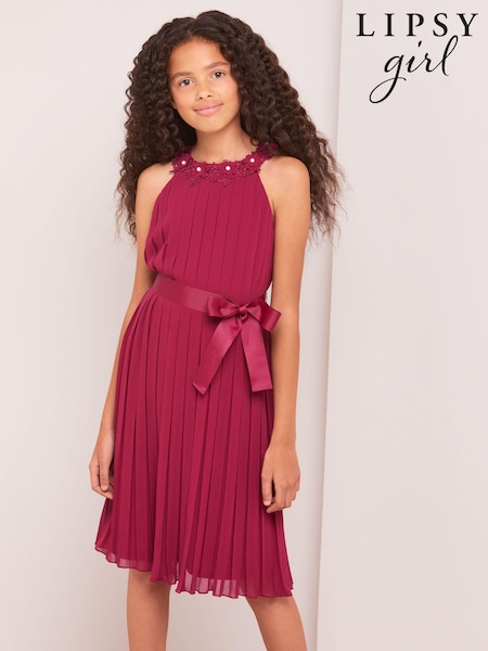 Berry Red - Rochie de ocazie Lipsy din șifon cu pliseuri (K22749) | 272 LEI - 318 LEI