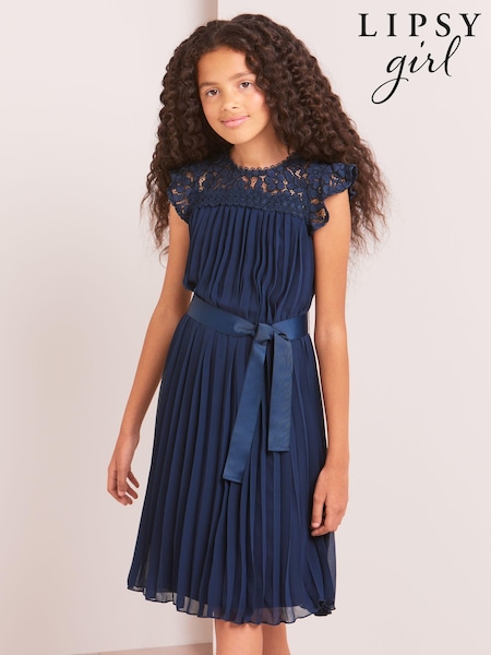 Lipsy Navy Blue Lace Yolk Pleated Occasion Dress (K22795) | € 13 - € 15