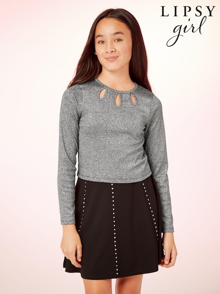 Lipsy Grey Metallic Eyelet Long Sleeve Top (K22839) | € 10 - € 13