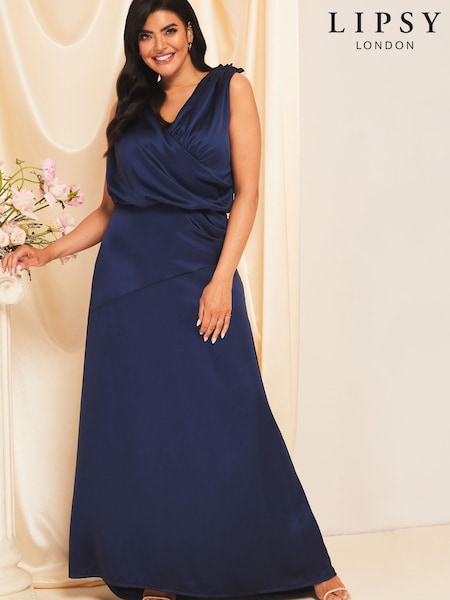 Marineblau - Lipsy Maisie Satin Drape Bridesmaid Dress (K23832) | 68 €