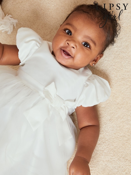 Lipsy Ivory Baby Puff Sleeve Occasion Dress (K24154) | €38 - €40