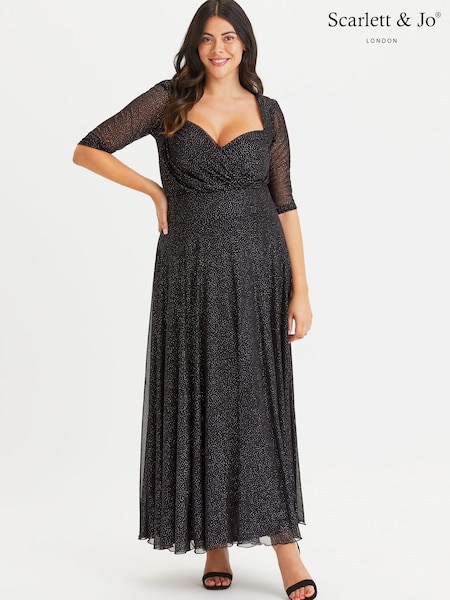 Scarlett & Jo Black Glitter Curve Elizabeth Floral Velvet Flocked Mesh Maxi Dress (K24595) | €66