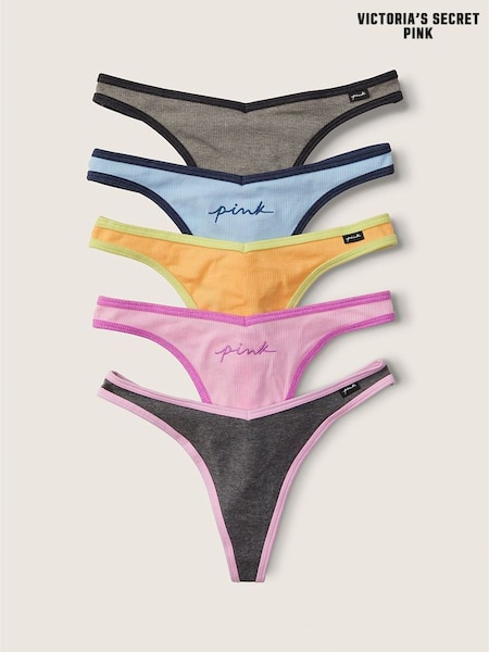 Victoria's Secret PINK Purple/Black/Grey Print Thong Cotton Knickers Multipack (K25572) | €31