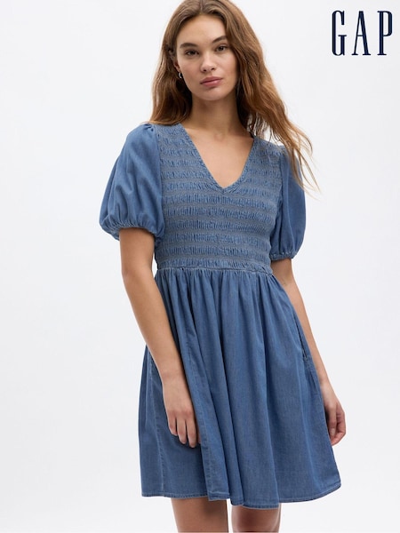 Gap Blue Denim Puff Sleeve Mini Dress with Washwell (K25766) | €18.50