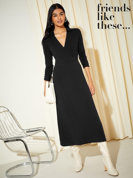 Черный - Friends Like These Long Sleeve Jersey Wrap Midi Dress (K25848) | €12