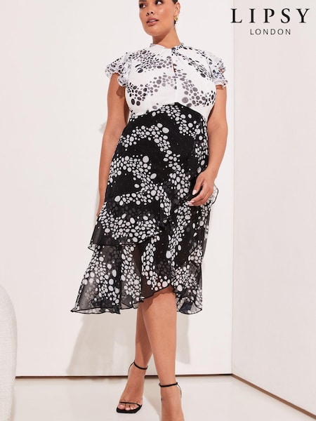 Lipsy Printed Keyhole Ruffle Fit and Flare Midi Dress (K26054) | €37