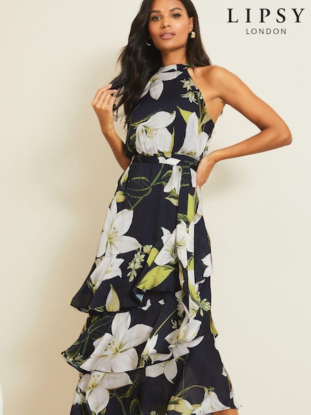 Lipsy Printed Tiered Halter Midi Dress (K26403) | 48 € - 59 €