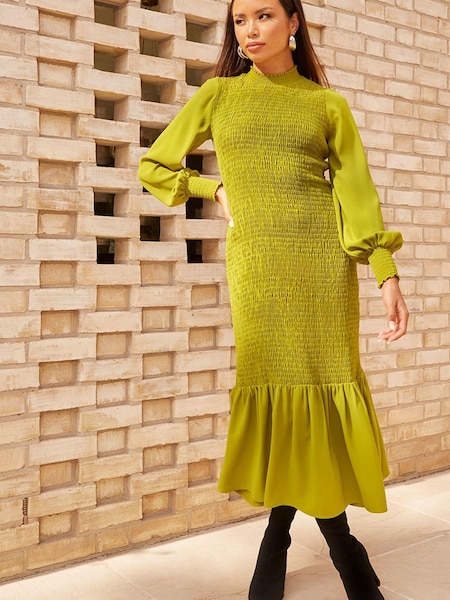 Grün - Chi Chi London Long Sleeve Shirred Maxi Dress (K26835) | 44 €