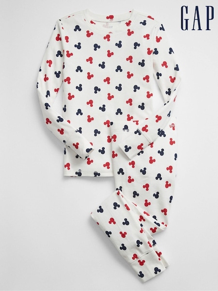 Gap White Disney Mickey Mouse Organic Cotton Long Sleeve Pyjama Set (K27251) | €29