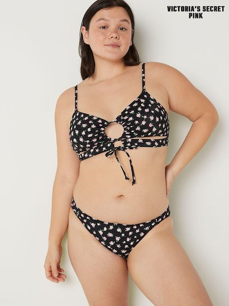 Victoria's Secret PINK Pure Black Floral Brief Bikini Bottom (K28368) | €13.50