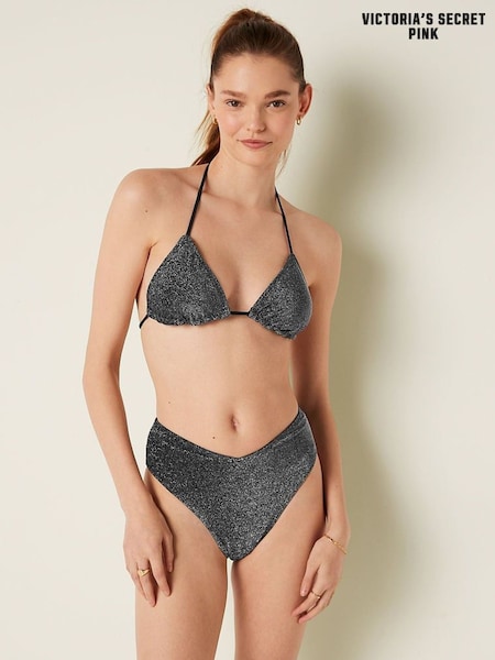 Victoria's Secret PINK Pure Black Brazilian Shimmer High Waist Cheeky Bikini Bottom (K28568) | €22.50