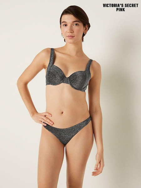 Victoria's Secret PINK Pure Black Cheeky Shimmer High Waist Cheeky Bikini Bottom (K28590) | €4.50