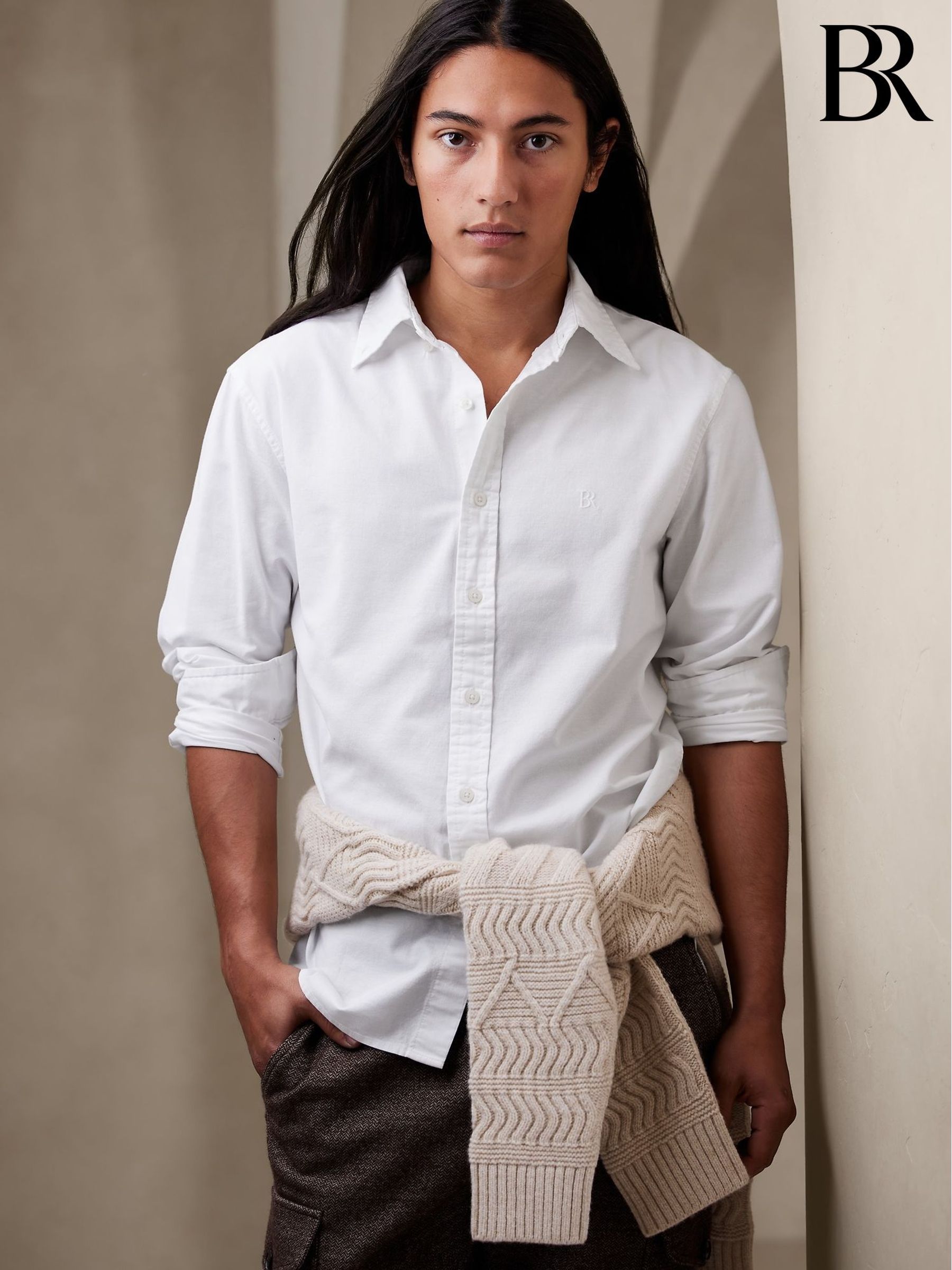Banana republic mens white dress shirt clearance