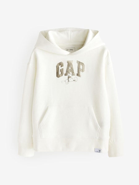 Gap White and Gold Metallic Disney Mickey Mouse Graphic Hoodie (K29726) | €23
