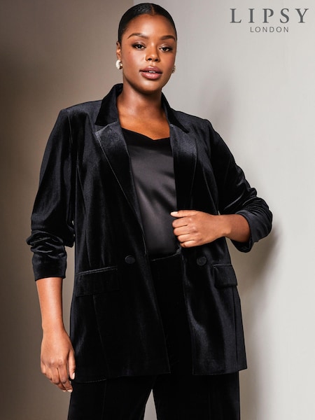Lipsy Black Velvet Curve Relaxed Longline Tailored Blazer (K29942) | €55