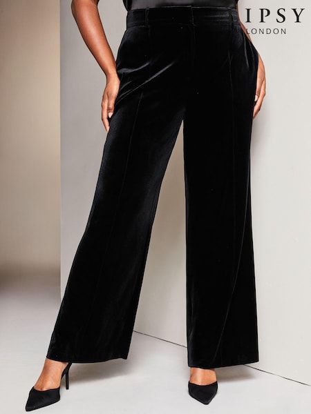 Lipsy Black Curve Velvet High Waisted Tailored Suit Trousers (K29943) | €26