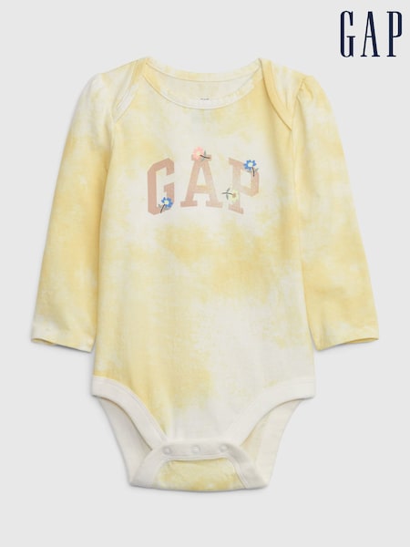 Gap Yellow Tie Dye Tie Dye Logo Long Sleeve Baby Bodysuit (K30566) | €4.50