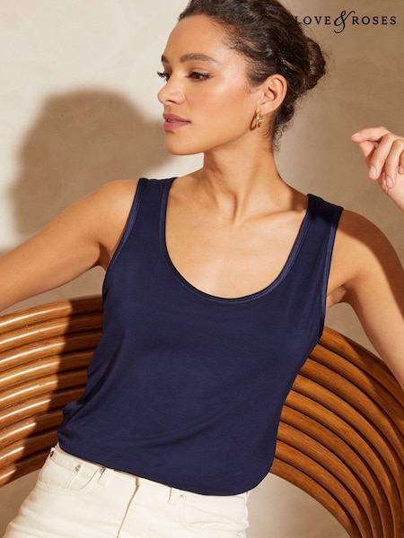 Bleumarin albastru - Maiou Love &Roses Jerseu Tricou decoltat (K30774) | 50 LEI