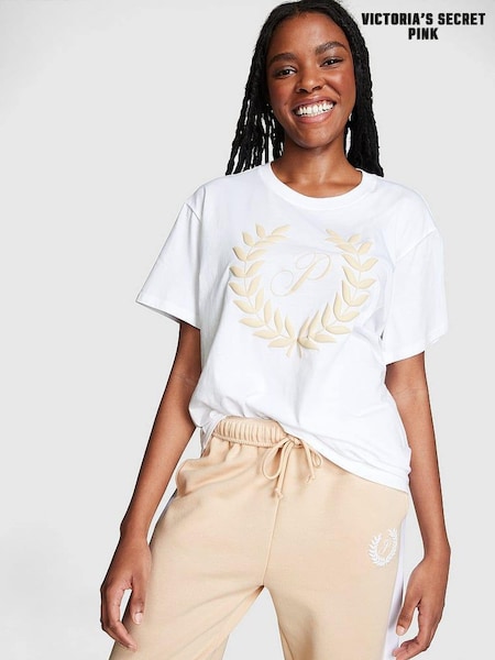 Victoria's Secret PINK Optic White Short Sleeve Oversized Campus T-Shirt (K30951) | €13.50