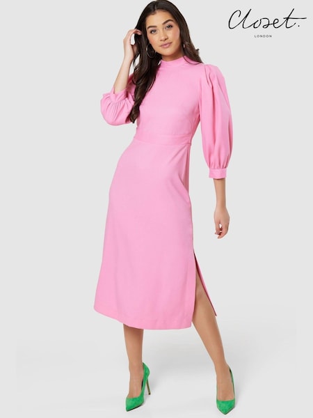 Closet Pink Midi Puff Sleeve Dress (K31128) | €50