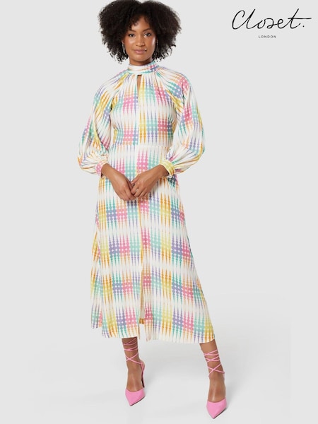 Closet Cream Multi High Neck Dress (K31130) | €69