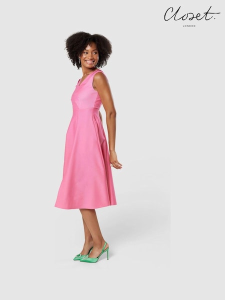 Closet Pink V Neck Full Skirt Dress (K31133) | €51