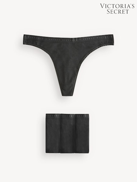 Victoria's Secret Black Thong Logo 4 Pack Knickers (K31554) | €22.50