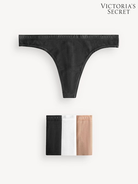 Victoria's Secret Black/White/Nude Thong Logo 4 Pack Knickers (K31564) | €22.50
