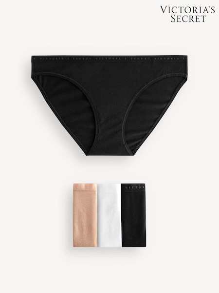 Victoria's Secret Black/White/Nude Bikini Logo 4 Pack Knickers (K32099) | €22.50