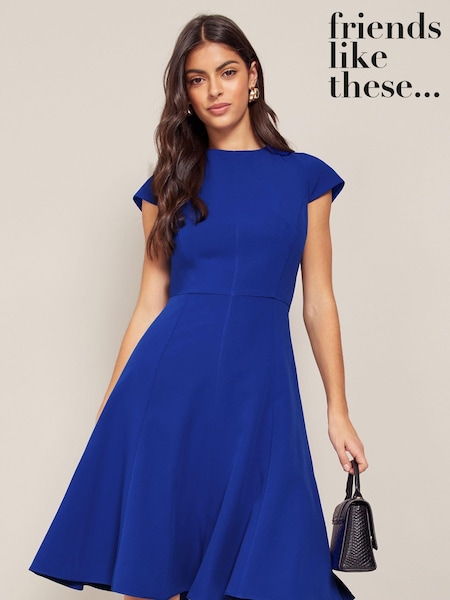 Friends Like These Cobalt Blue Fit and Flare Cap Sleeve Tailored Dress (K32173) | €16