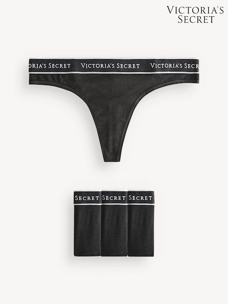 Victoria's Secret Black Thong Logo 4 Pack Knickers (K32187) | €22.50