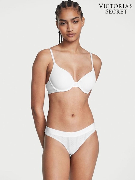 Victoria's Secret Vs White Logo Waist Pointelle Thong Panty (K32745) | €4.50