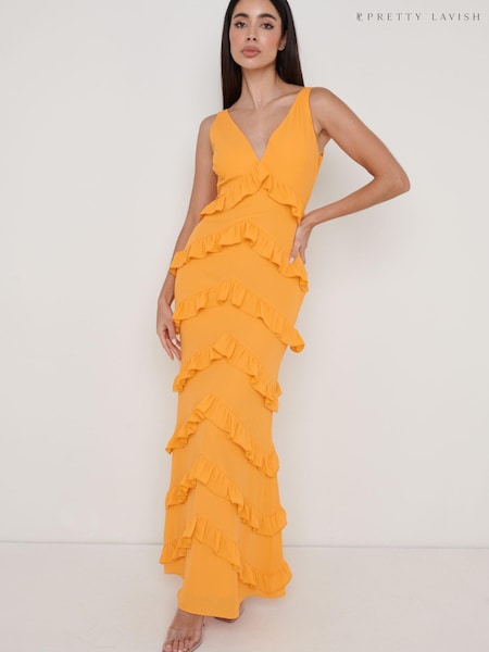 Pretty Lavish Orange Piper Ruffle Maxi Dress (K34028) | €53
