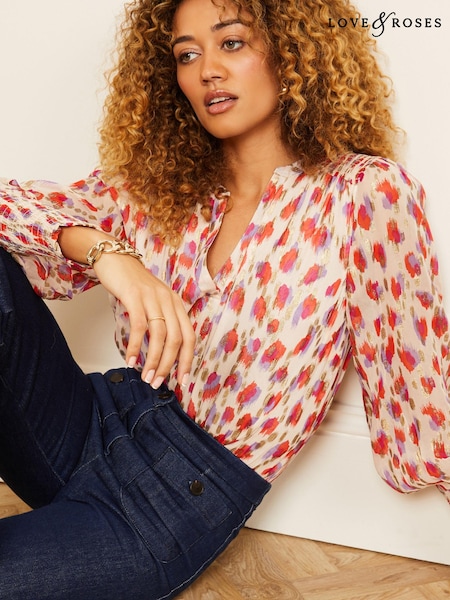 Love & Roses Sheer V Neck Long Sleeve Over The Head Blouse (K34561) | €9