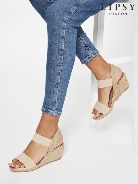 Lipsy Nude Pink Extra Wide Fit Elastic Low Wedge Espadrille Sandal (K34616) | €18