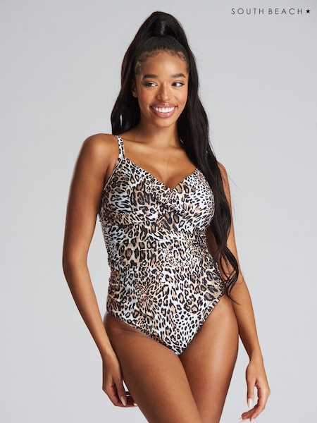 South Beach Brown Leopard Print Tummy Control Swimsuit (K35990) | €21.50