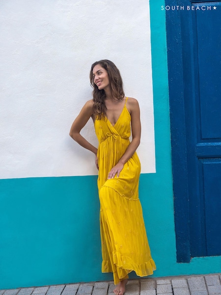 South Beach Yellow Sequin Detail Strappy Maxi Dress (K36058) | €32