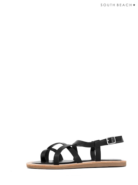 South Beach Black Strappy Sandal with Padded Sole (K36071) | €18