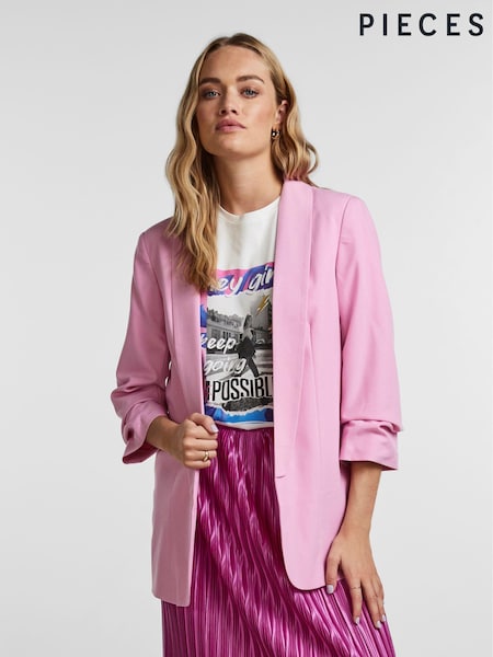 Pieces Pastel Pink Relaxed Ruched Sleeve Workwear Blazer (K36183) | €25