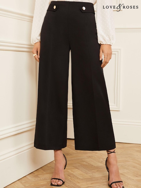 Черный - Love & Roses Button Detail Culotte Trousers (K36418) | €17