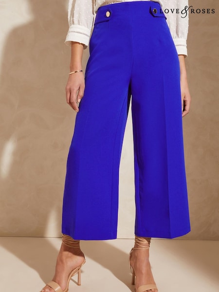 Kobaltno modra - Love & Roses Button Detail Culotte Trousers (K36422) | € 24
