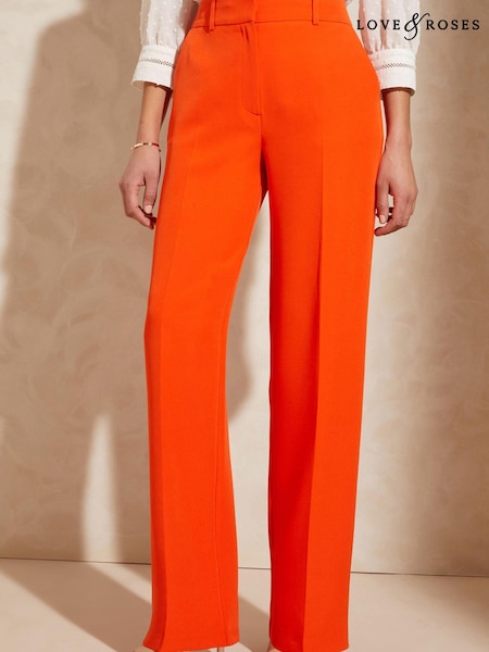 Love & Roses Chilli Red High Waist Wide Leg Tailored Trousers (K36433) | €25