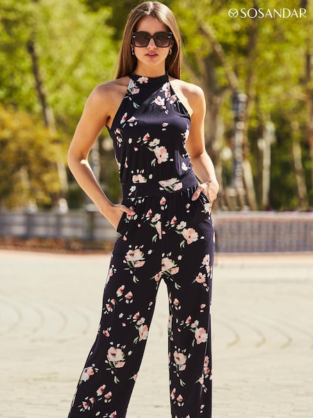 Sosandar Blue Halter Neck Cropped Jumpsuit (K36831) | €45
